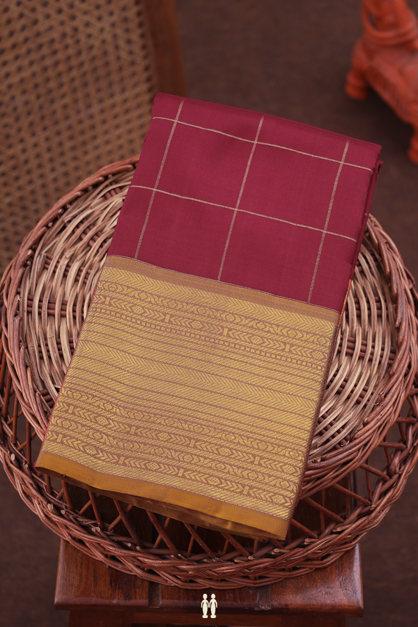 Kanchipuram Silk Saree In Hibiscus Red With Checks Design