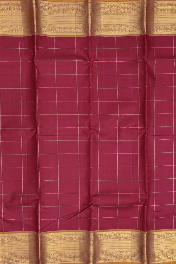 Kanchipuram Silk Saree In Hibiscus Red With Checks Design