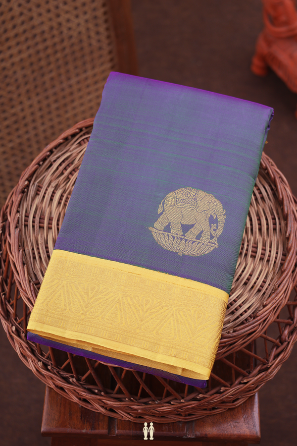 Kanchipuram Silk Saree In Dual Tone With Elephant Motifs