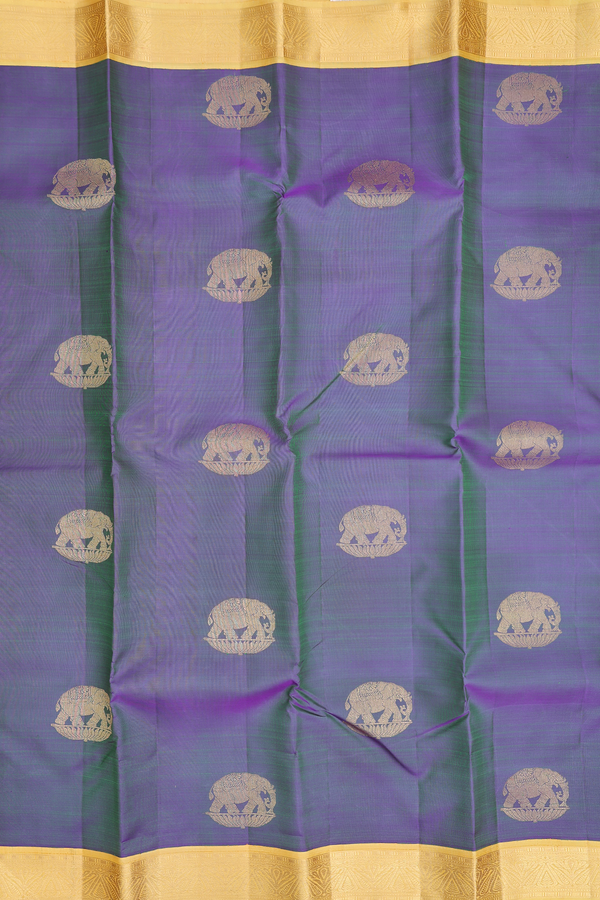 Kanchipuram Silk Saree In Dual Tone With Elephant Motifs