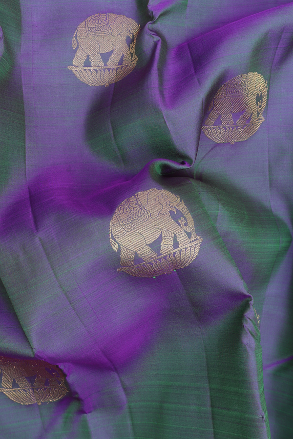 Kanchipuram Silk Saree In Dual Tone With Elephant Motifs