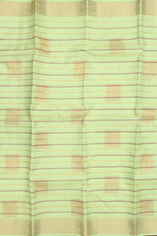 Kanchipuram Silk Saree In Pale Green With Stripes Along Motifs