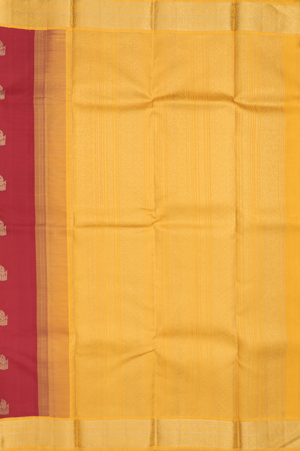 Kanchipuram Silk Saree In Crimson Red With Zari Buttas