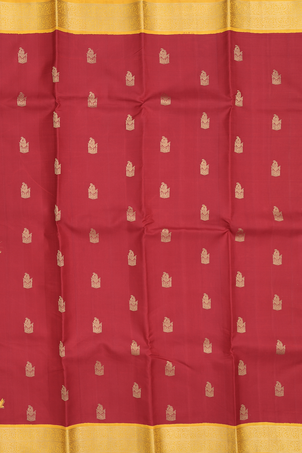 Kanchipuram Silk Saree In Crimson Red With Zari Buttas