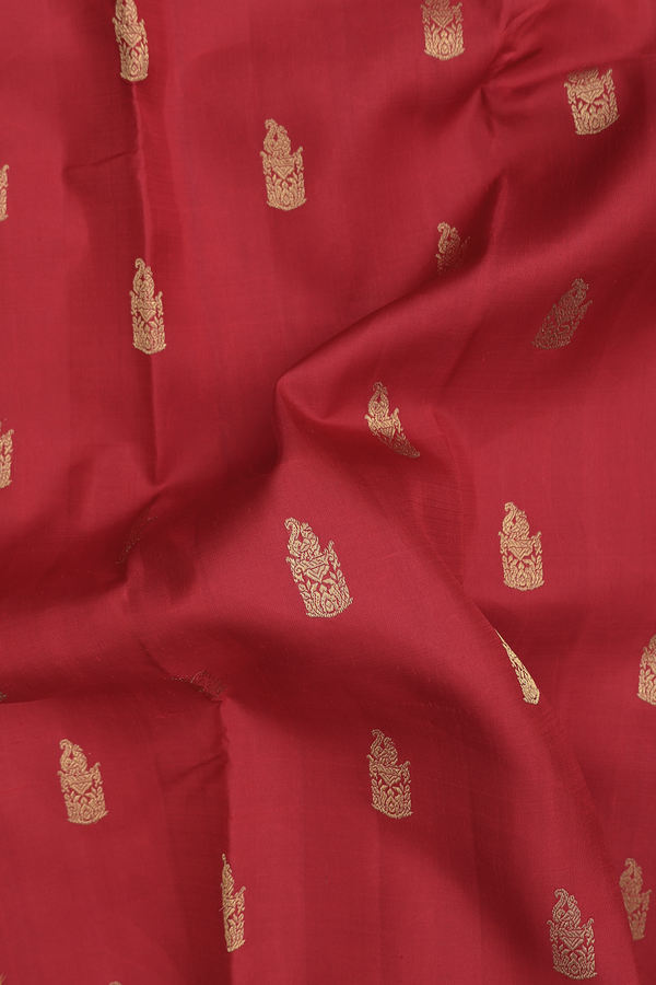 Kanchipuram Silk Saree In Crimson Red With Zari Buttas