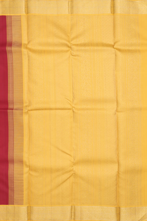 Kanchipuram Silk Saree In Crimson Red With Zari Buttas