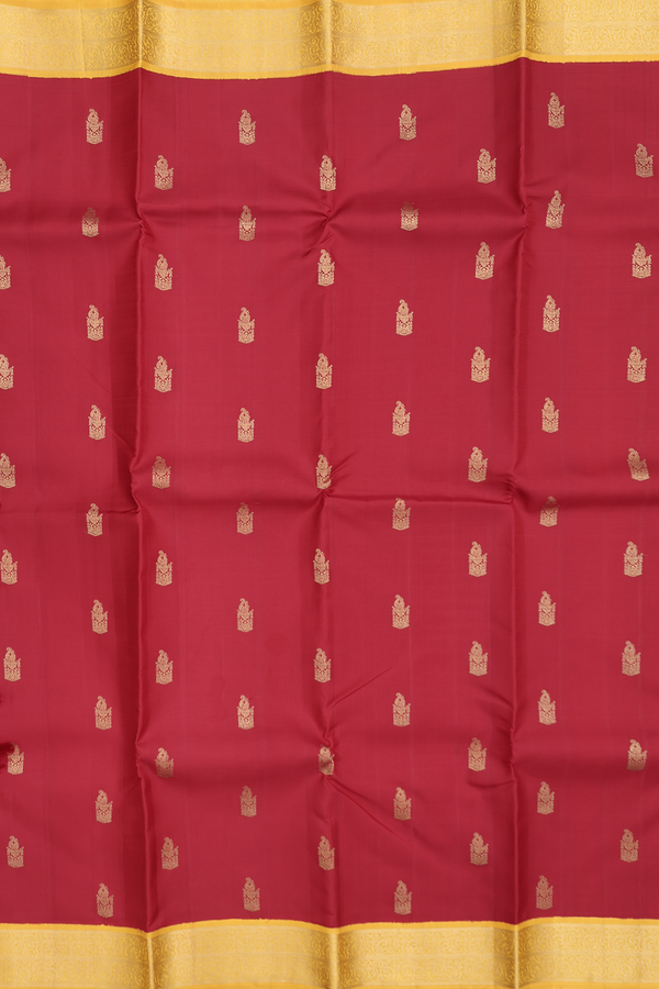 Kanchipuram Silk Saree In Crimson Red With Zari Buttas