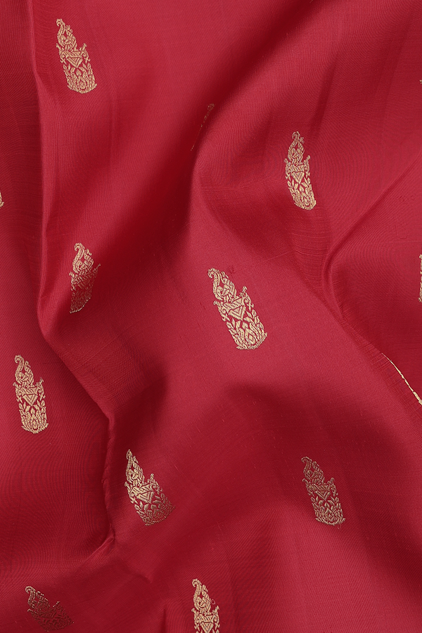 Kanchipuram Silk Saree In Crimson Red With Zari Buttas