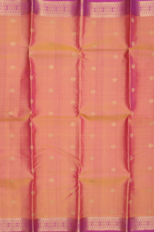 Kanchipuram Silk Saree In Coral Pink With Floral Buttas