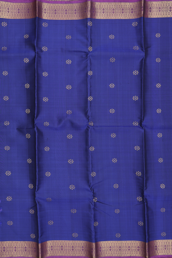 Kanchipuram Silk Saree In Royal Blue With Floral Buttas