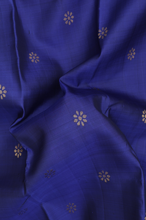 Kanchipuram Silk Saree In Royal Blue With Floral Buttas