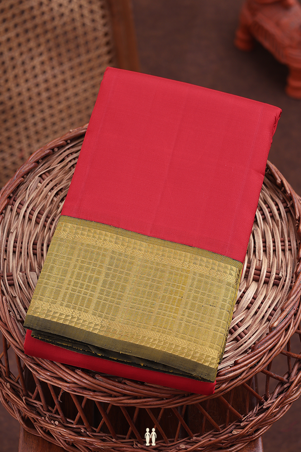 Kanchipuram Silk Saree In Chilli Red With Korvai Border