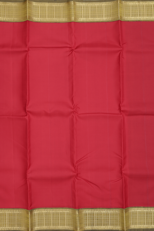 Kanchipuram Silk Saree In Chilli Red With Korvai Border