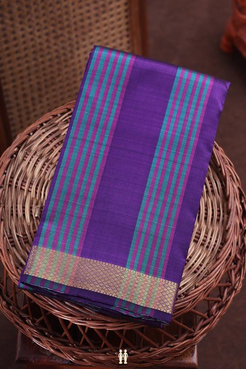 Kanchipuram Silk Saree Purple And Green With Stripes Design
