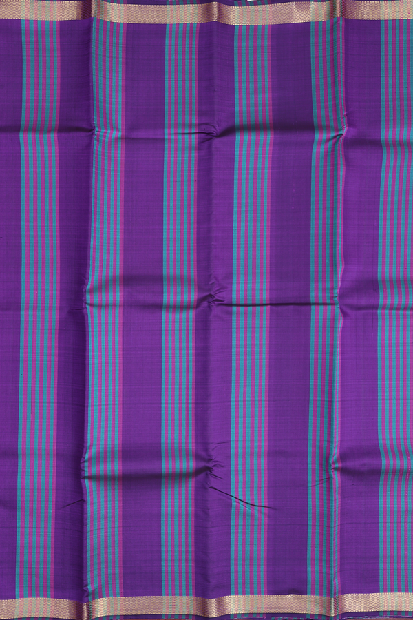 Kanchipuram Silk Saree Purple And Green With Stripes Design