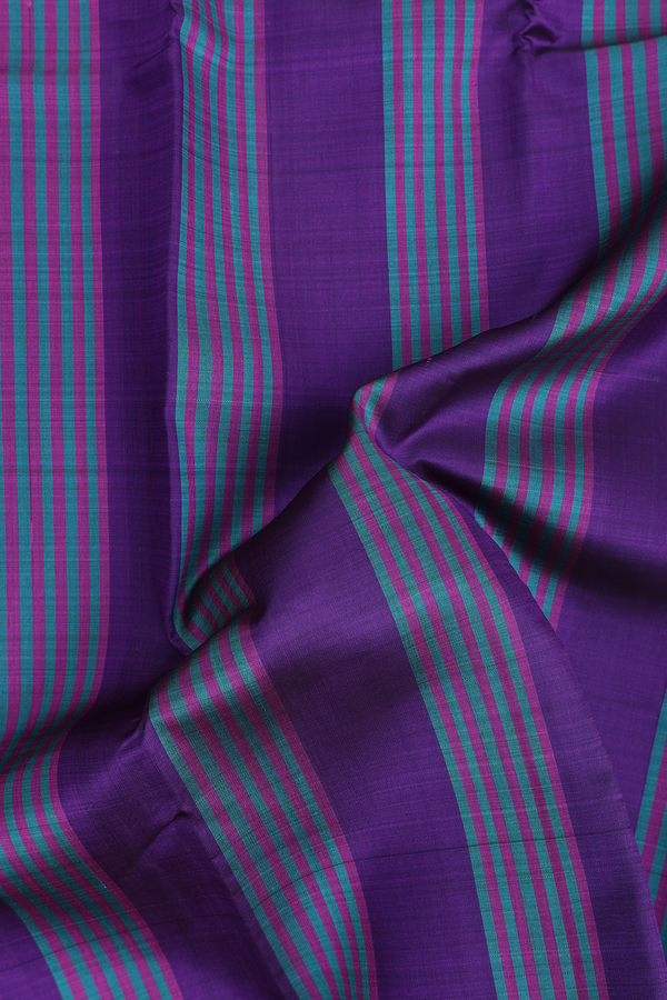 Kanchipuram Silk Saree Purple And Green With Stripes Design
