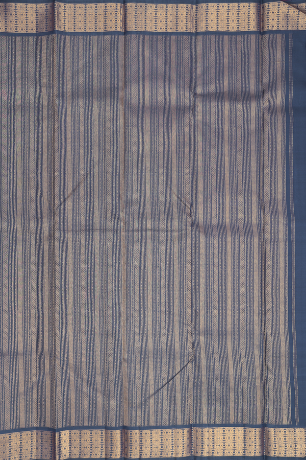 Kanchipuram Silk Saree In Pigeon Blue With Diamond Buttas