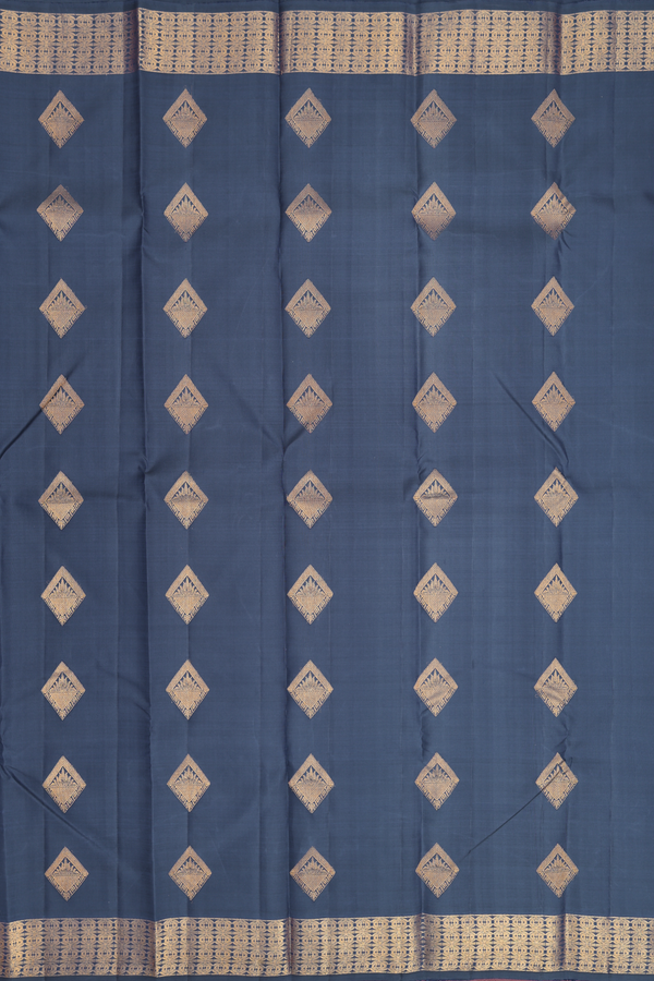 Kanchipuram Silk Saree In Pigeon Blue With Diamond Buttas