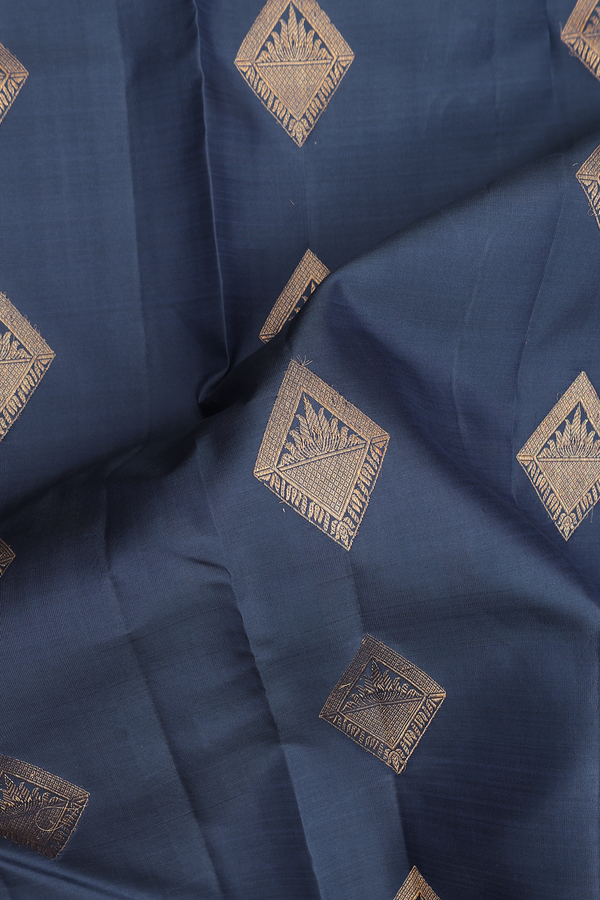 Kanchipuram Silk Saree In Pigeon Blue With Diamond Buttas