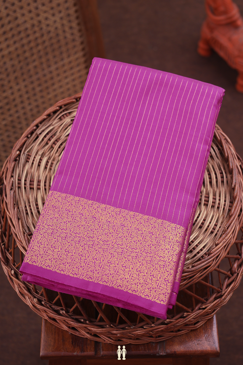 Kanchipuram Silk Saree In Purple Rose With Stripes Design