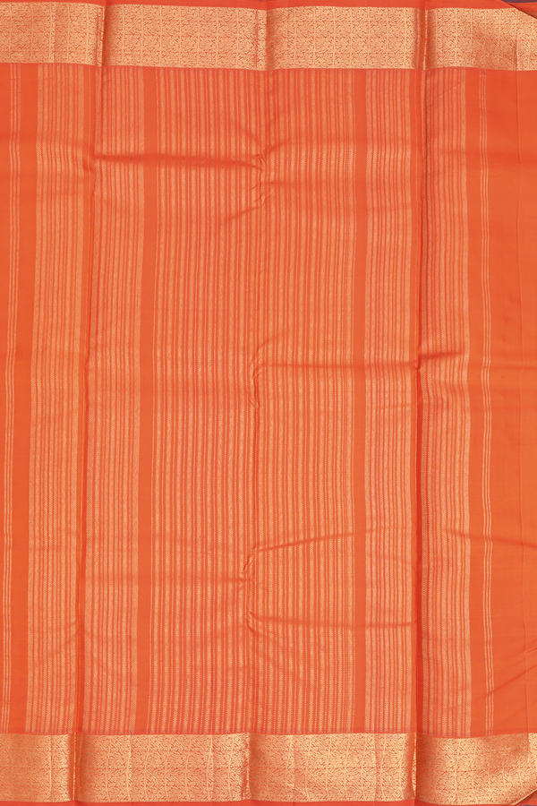 Kanchipuram Silk Saree In Royal Orange With Stripes Design