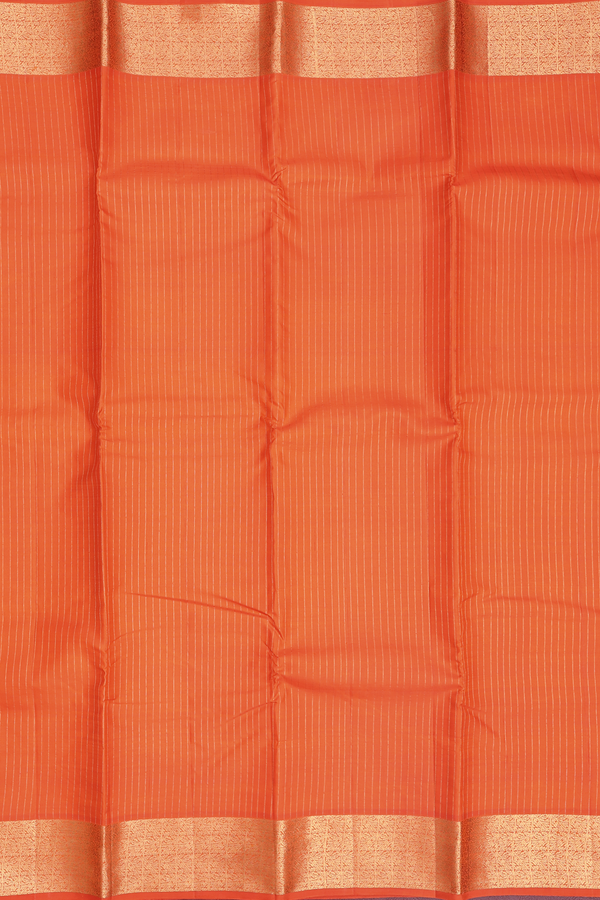 Kanchipuram Silk Saree In Royal Orange With Stripes Design