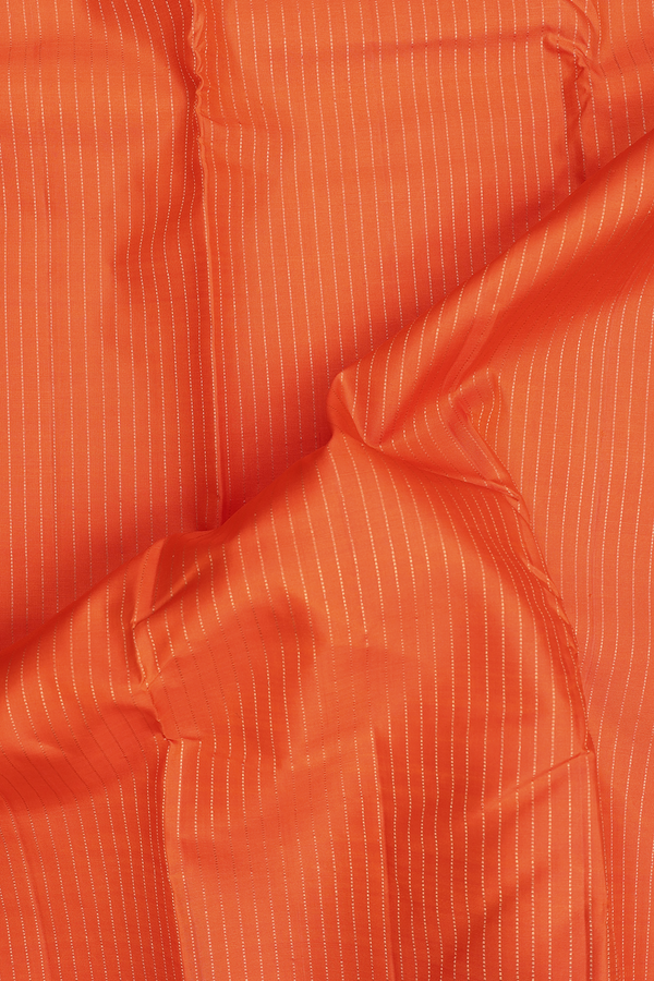 Kanchipuram Silk Saree In Royal Orange With Stripes Design
