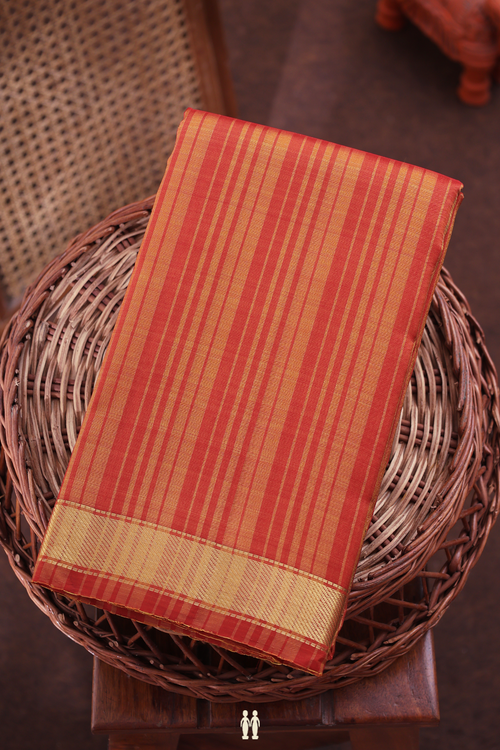Kanchipuram Silk Saree In Shades Of Orange With Stripes Design
