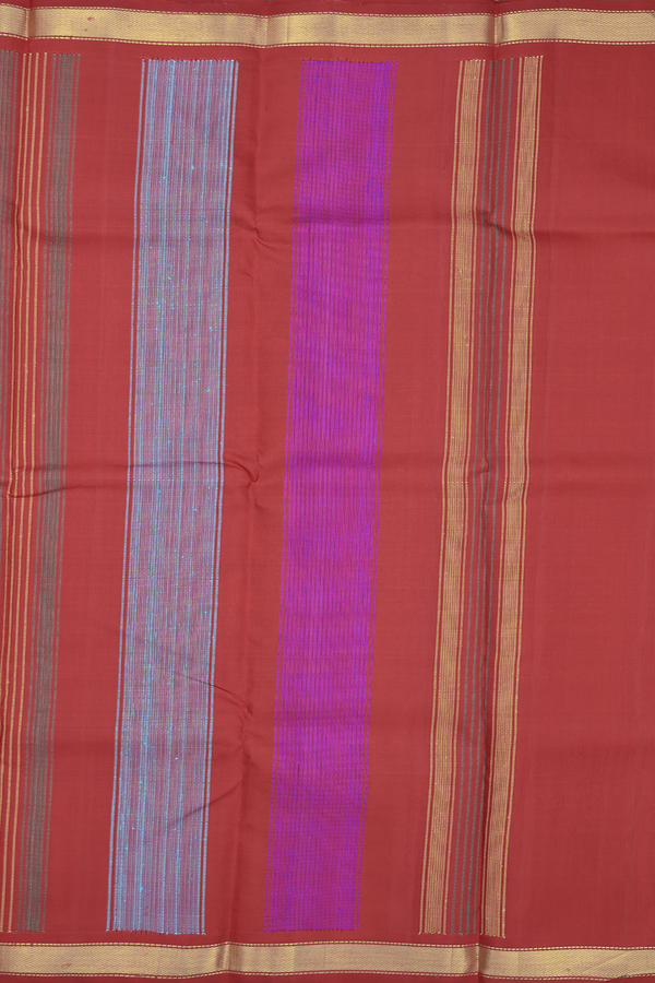 Kanchipuram Silk Saree In Shades Of Orange With Stripes Design
