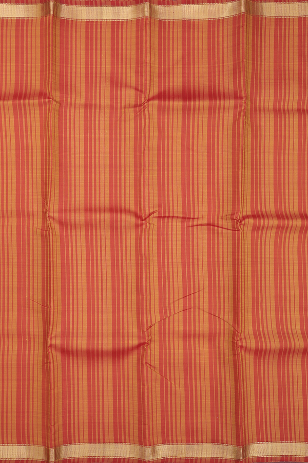 Kanchipuram Silk Saree In Shades Of Orange With Stripes Design