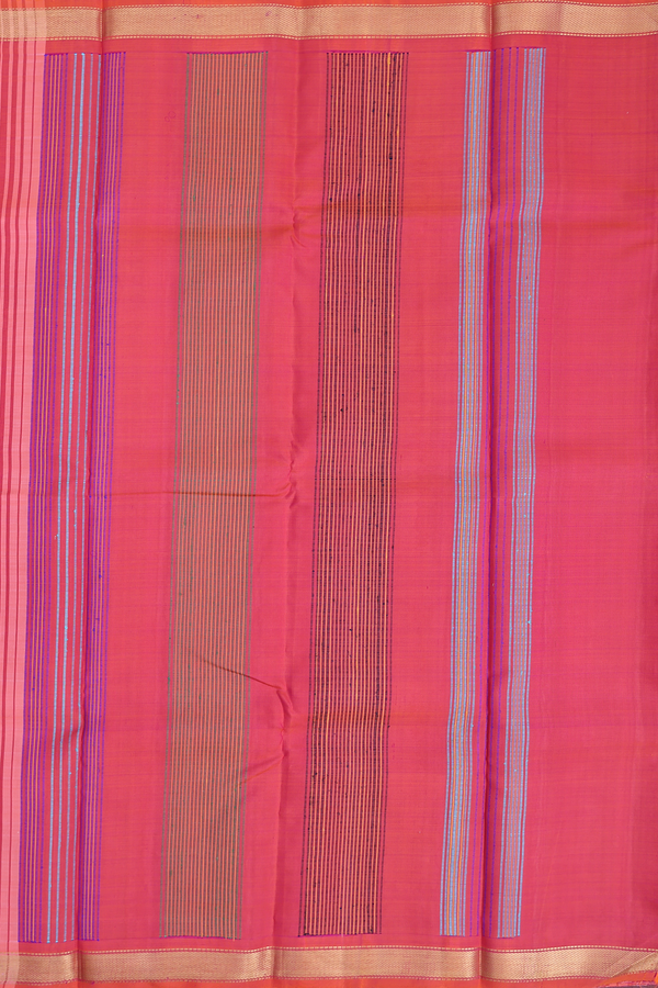 Kanchipuram Silk Saree In Peach Pink With Stripes Design