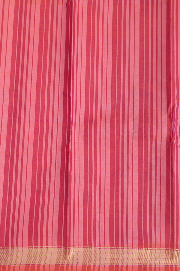 Kanchipuram Silk Saree In Peach Pink With Stripes Design