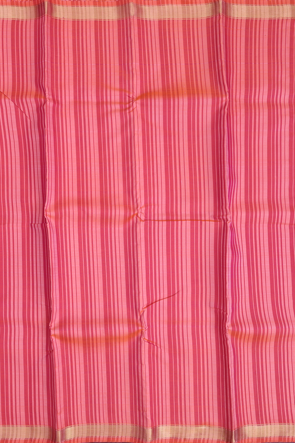 Kanchipuram Silk Saree In Peach Pink With Stripes Design