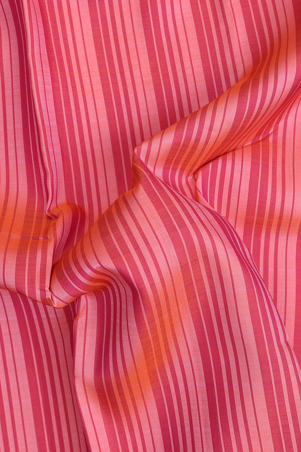 Kanchipuram Silk Saree In Peach Pink With Stripes Design