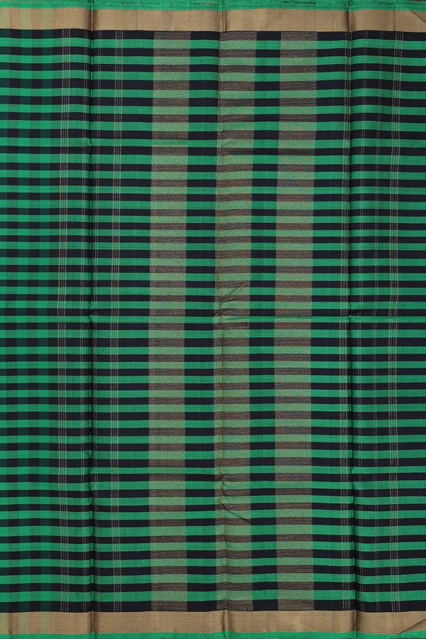 Kanchipuram Silk Saree In Green And Black With Checks Design