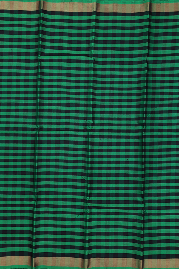 Kanchipuram Silk Saree In Green And Black With Checks Design