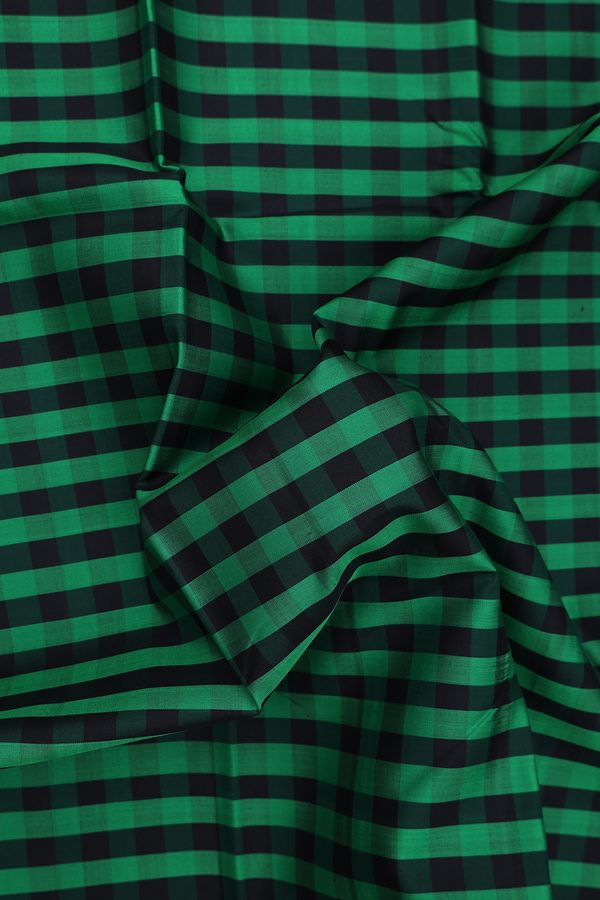 Kanchipuram Silk Saree In Green And Black With Checks Design