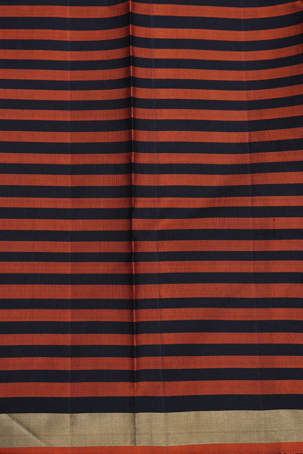 Kanchipuram Silk Saree In Black And Orange With Checks Design