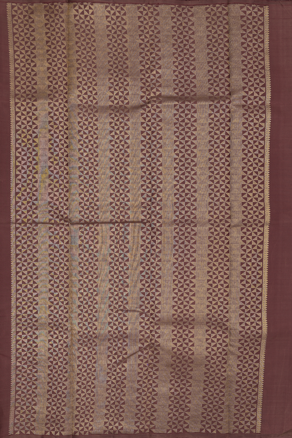 Kanchipuram Silk Saree In Walnut Brown With Peacock Motifs