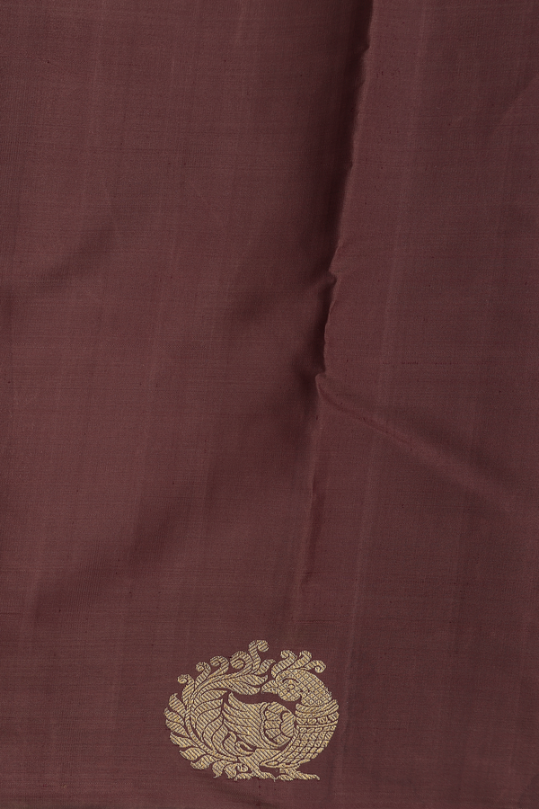 Kanchipuram Silk Saree In Walnut Brown With Peacock Motifs