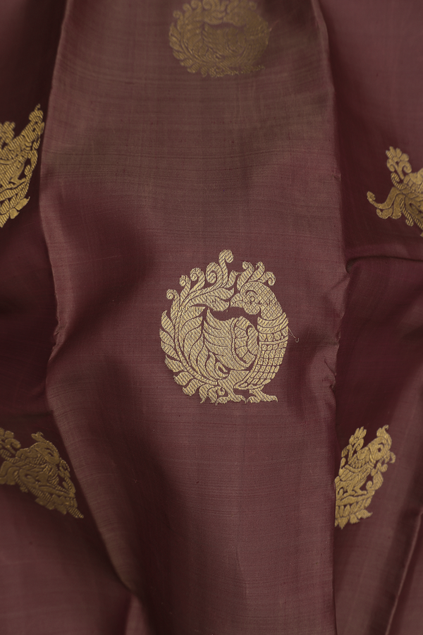 Kanchipuram Silk Saree In Walnut Brown With Peacock Motifs