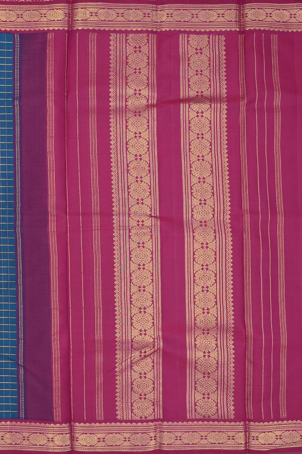 Kanchipuram Silk Saree In Prussian Blue With Checks Design