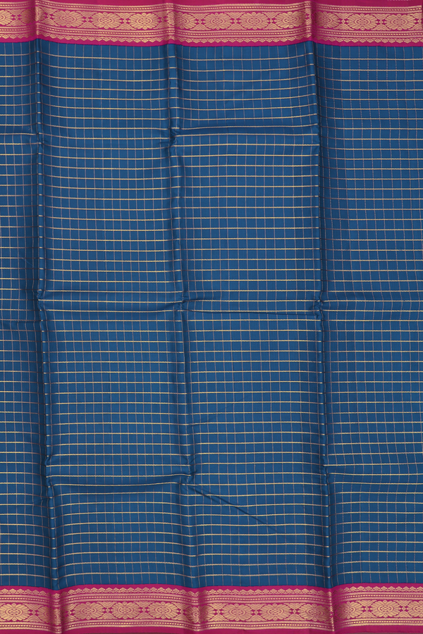 Kanchipuram Silk Saree In Prussian Blue With Checks Design