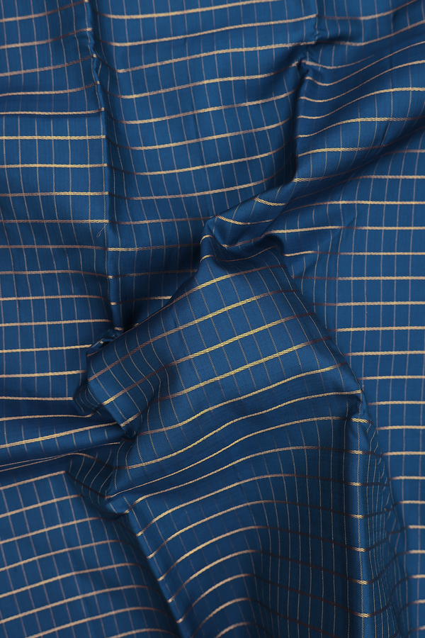 Kanchipuram Silk Saree In Prussian Blue With Checks Design