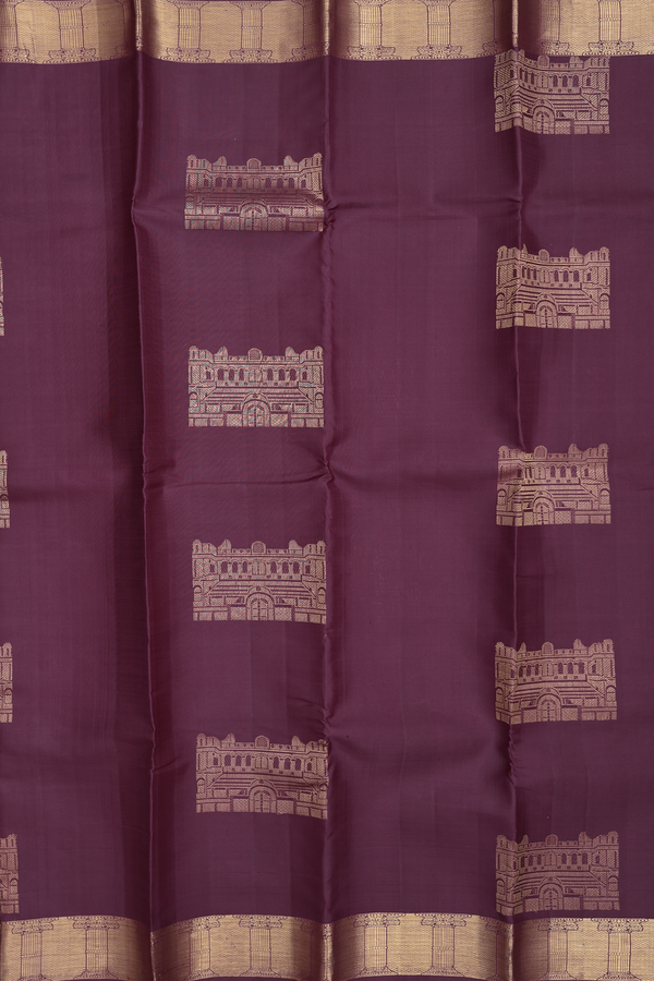 Kanchipuram Silk Saree In Brown With Chettinad Mahal Motifs