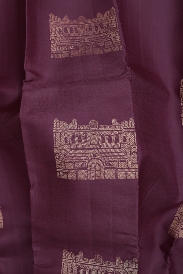 Kanchipuram Silk Saree In Brown With Chettinad Mahal Motifs