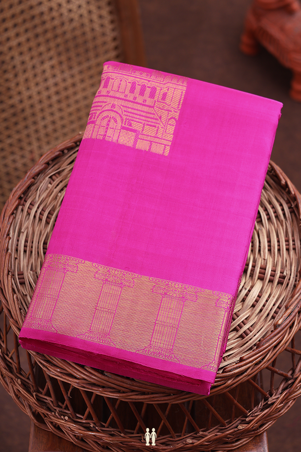 Kanchipuram Silk Saree In Pink With Chettinad Mahal Motifs