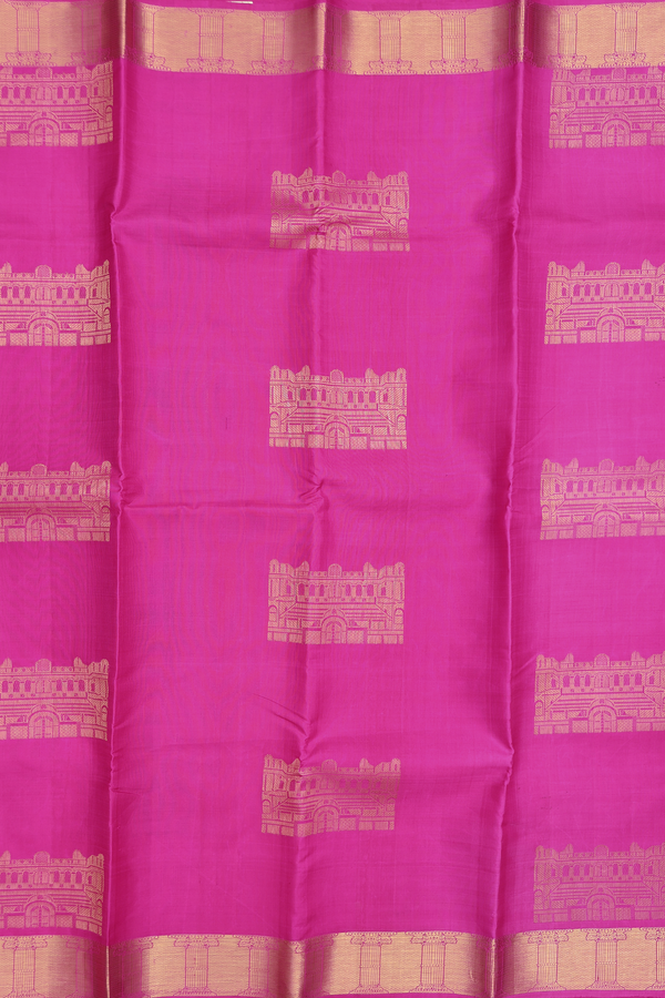 Kanchipuram Silk Saree In Pink With Chettinad Mahal Motifs
