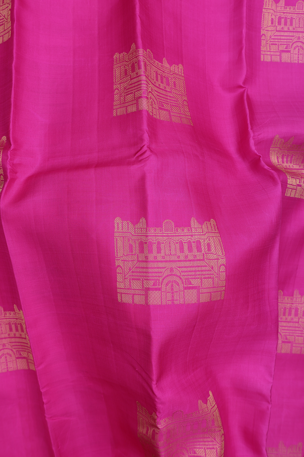 Kanchipuram Silk Saree In Pink With Chettinad Mahal Motifs