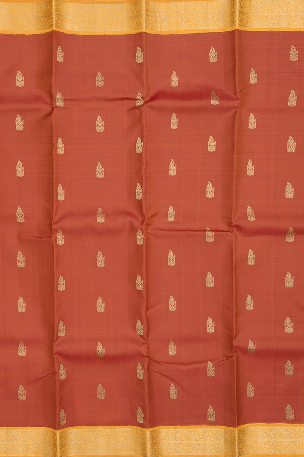 Kanchipuram Silk Saree In Rust Orange With Zari Buttas